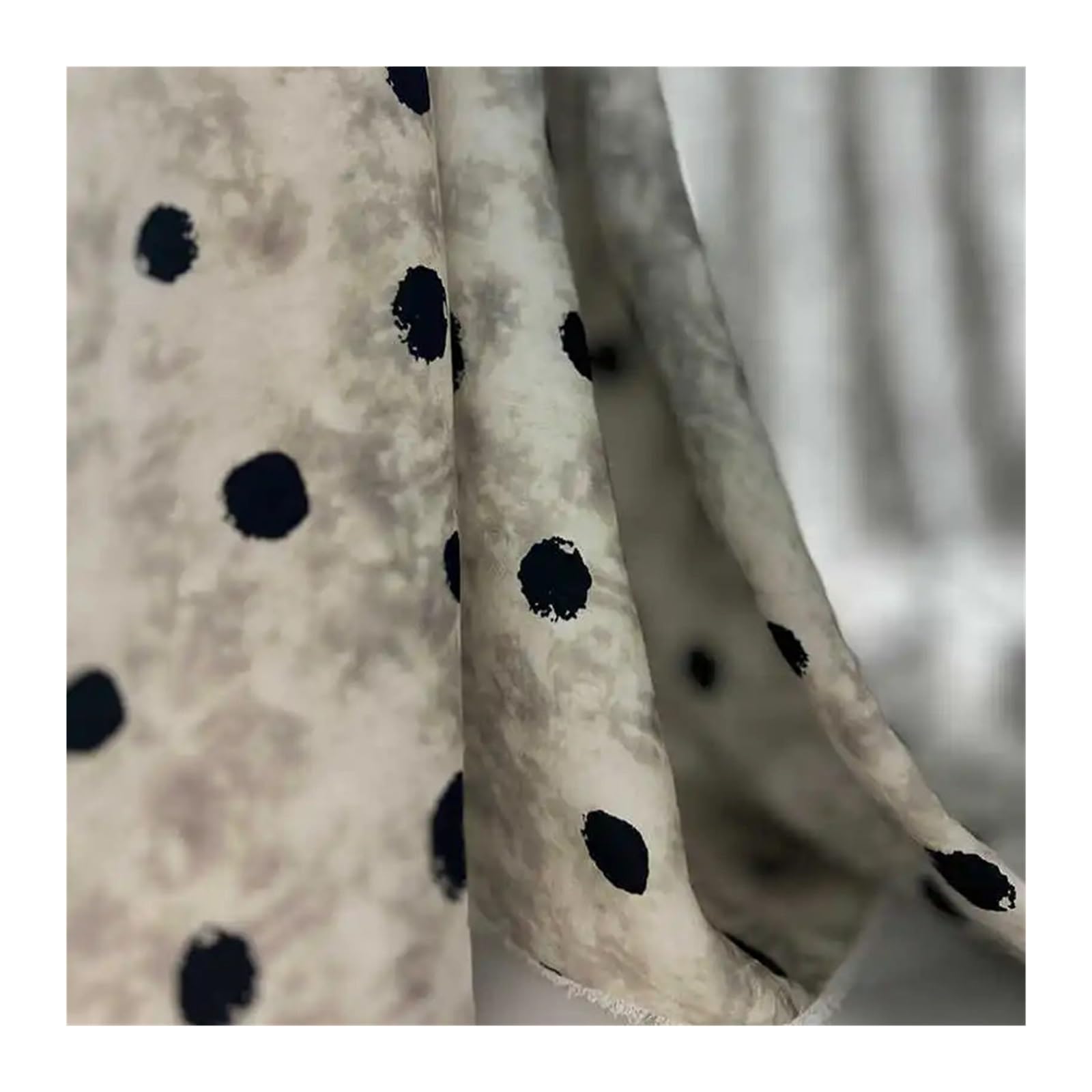 Round Polka Dot Acetate Crinkled Satin Soft Drape Fabric Light Gray 50cm