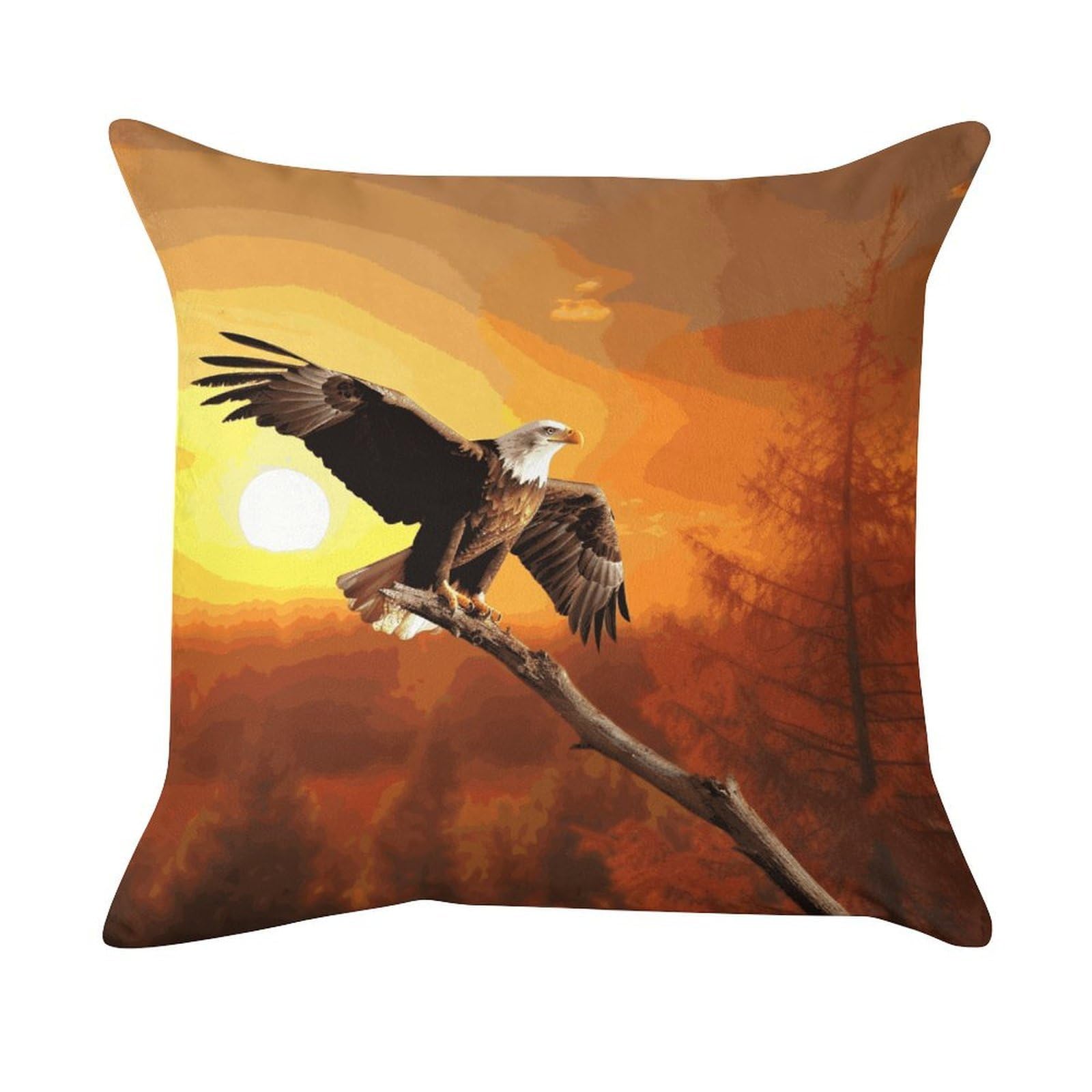 MUSM Golden Sunset Bald Eagle Throw Pillow Cover Standard Pillowcases with Invisible Zipper Luxury Cozy Velvet Pillow Shams Ultra Soft Lumbar Pillows Shells Decorative Square Cushion Cases