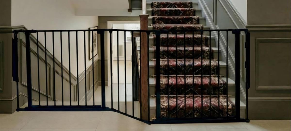 Safetots Cancelletto di Sicurezza Multipannello con Doppio Portillon, Nero, 200cm, Montaggio a Parete