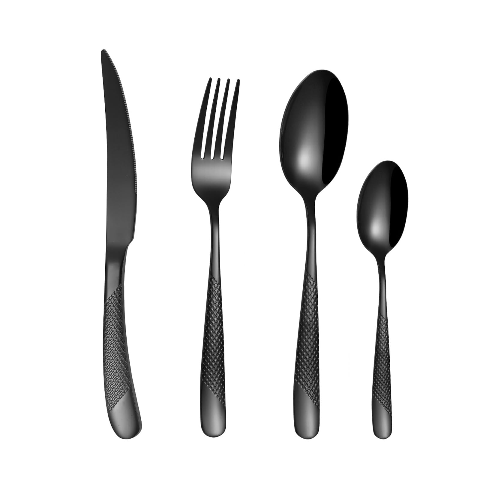 Genérico Juego De Cubiertos De Acero Inoxidable Martillado, Juego De Cubiertos De 48 Piezas, Cubiertos Pulidos A Espejo, Cubiertos para 12 Personas, Cubiertos para Banquetes De Negocios (Black 72pcs)