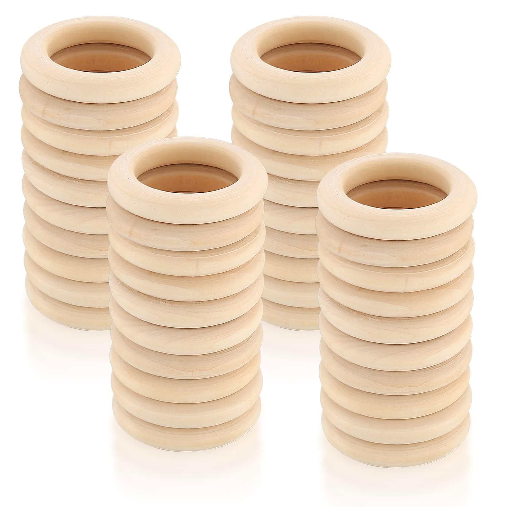 Anillos de Madera Sin Pintar 1.37 Pulgadas/35mm, Aros de Madera Natural para Suministros de Macramé y Fabricación de Joyería DIY, Kits de Manualidades para Conectores de Colga(Size:1.37in/35mm 100pcs)