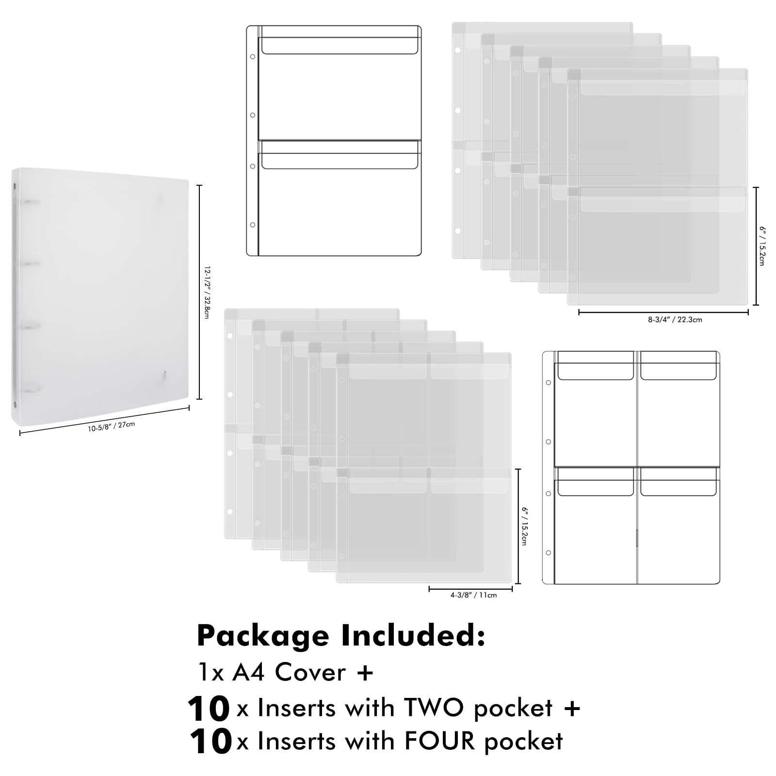 10 Tascabili Protettivi Per Raccoglitori A4 - Pagine Con 3 Tasche In PVC Per Fustelle E Timbri