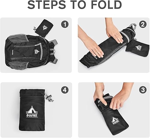 Miniatura 5 de G4Free Mochila de senderismo, resistente al agua, ligera, plegable, para viajes, camping, al aire libre, Negro -, Mochilas Daypack