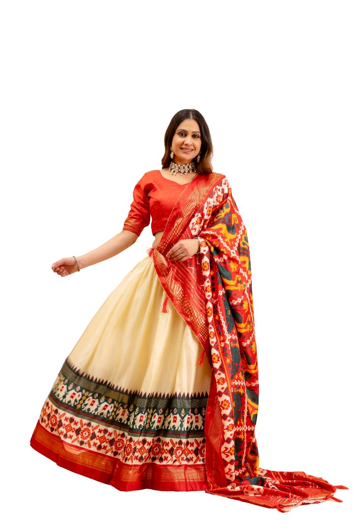 TASHAINAStitched Traditional Lehenga Choli Set with Patola Dupatta – Festive & Wedding Wear for Women (US, Alpha, Large, Regular, Regular, Deep Red)