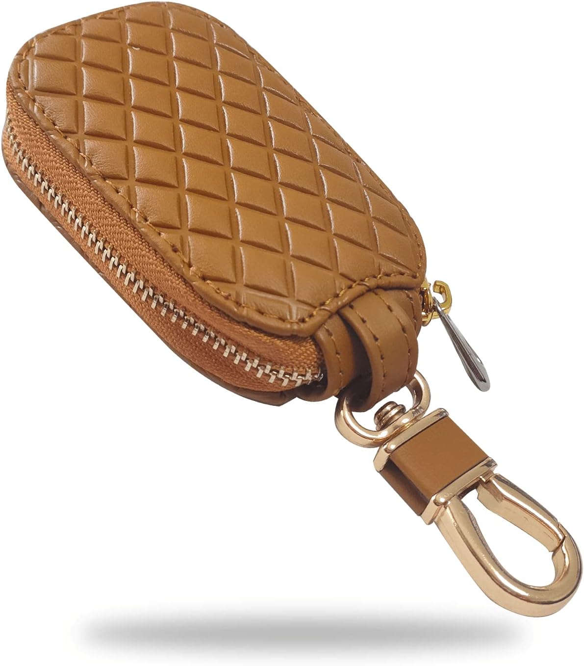 stymart Car Key Case, Universal Key Fob Cover Case, Leather Car Key Smart Keychain Holder Anti Scratch Cover Protector with Zipper and Metal Hook(Brown Plaid)