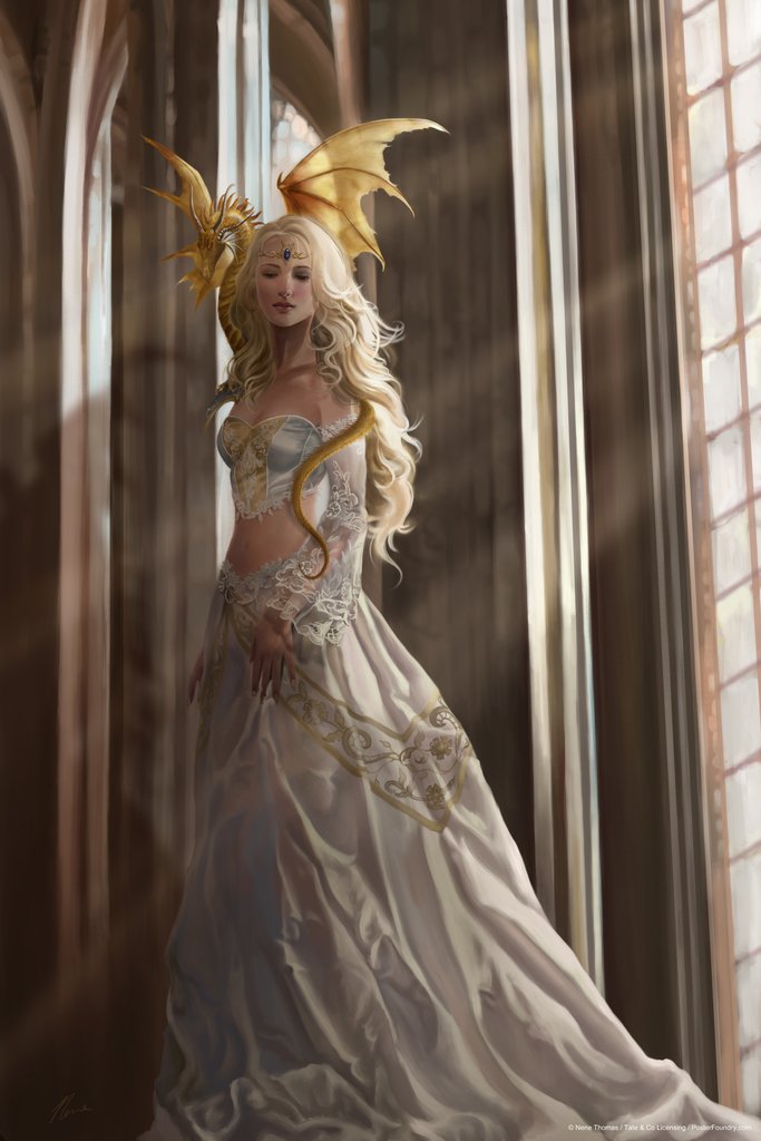 Amazon.com: Asiria Dragon Princess In Castle by Nene Thomas Fantasy Poster Golden  Dragon On Shoulder Kingdom Cool Wall Art Print Poster 12x18: Posters &  Prints