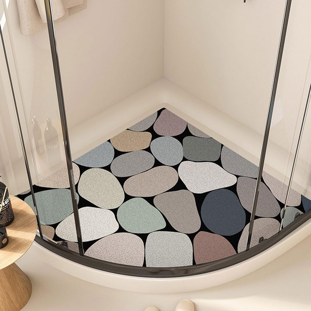 Alfombrilla de baño de PVC para Ducha y baño, con Forma de Abanico, Suave, de Secado rápido, Antideslizante, de Goma Tipo lufa, para bañera, Ducha y Suelo de baño (guijarros, 100 cm).