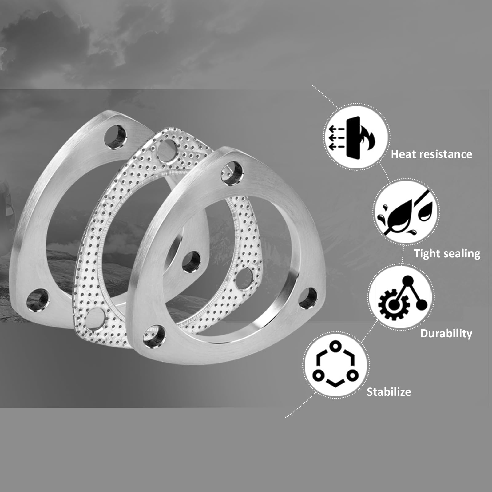 3Pollici Kit Collegamento Flangia Scarico Triangolare 76mm - 2 Flange Guarnizione Bulloni Inox - Universale per Tubo di Scarico Silenziatore Turbo Intercooler - Anticorrosione