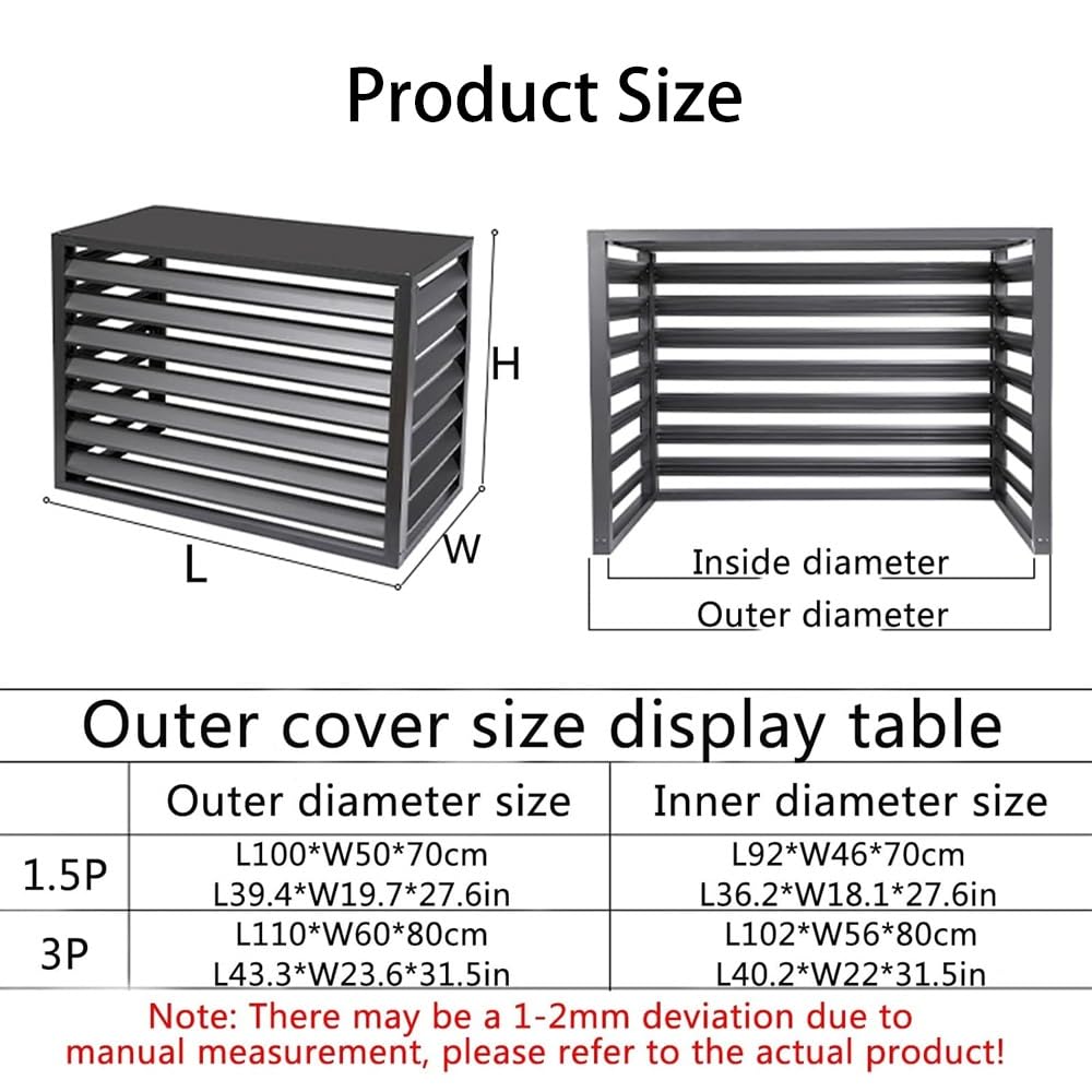 Aluminiowy klimatyzator, ochrona przed wzrokiem, osłona na zewnątrz, osłona klimatyzatora do obudowy sprzętu basenowego, szara (110 x 60 x 80 cm/43,3 x 23,6 x 31,5 cala), trwała i stylowa