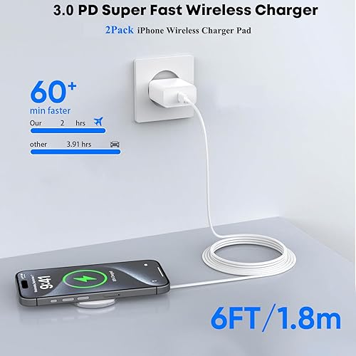 Miniatura 2 de Cargador inalámbrico magnético, paquete de 2 certificado Apple MFi Carga rápida Mag de 6 pies para iPhone 16 15, almohadilla de carga inalámbrica