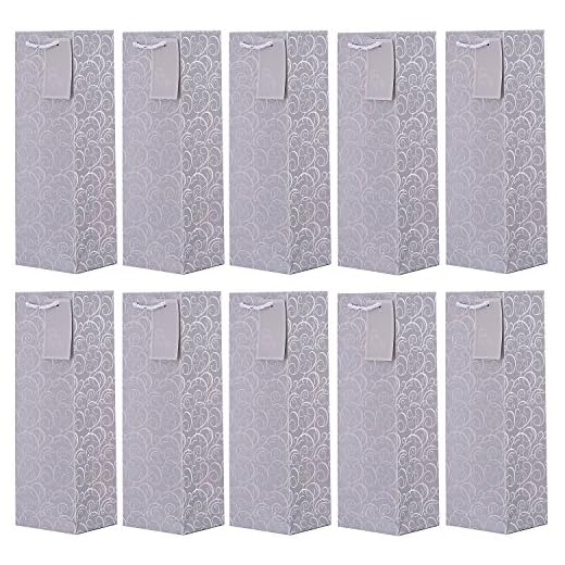 10-er Packung Geschenktüten silber Flaschentüten für Wein und auch für Sekt oder Champagner 36x12x10 cm