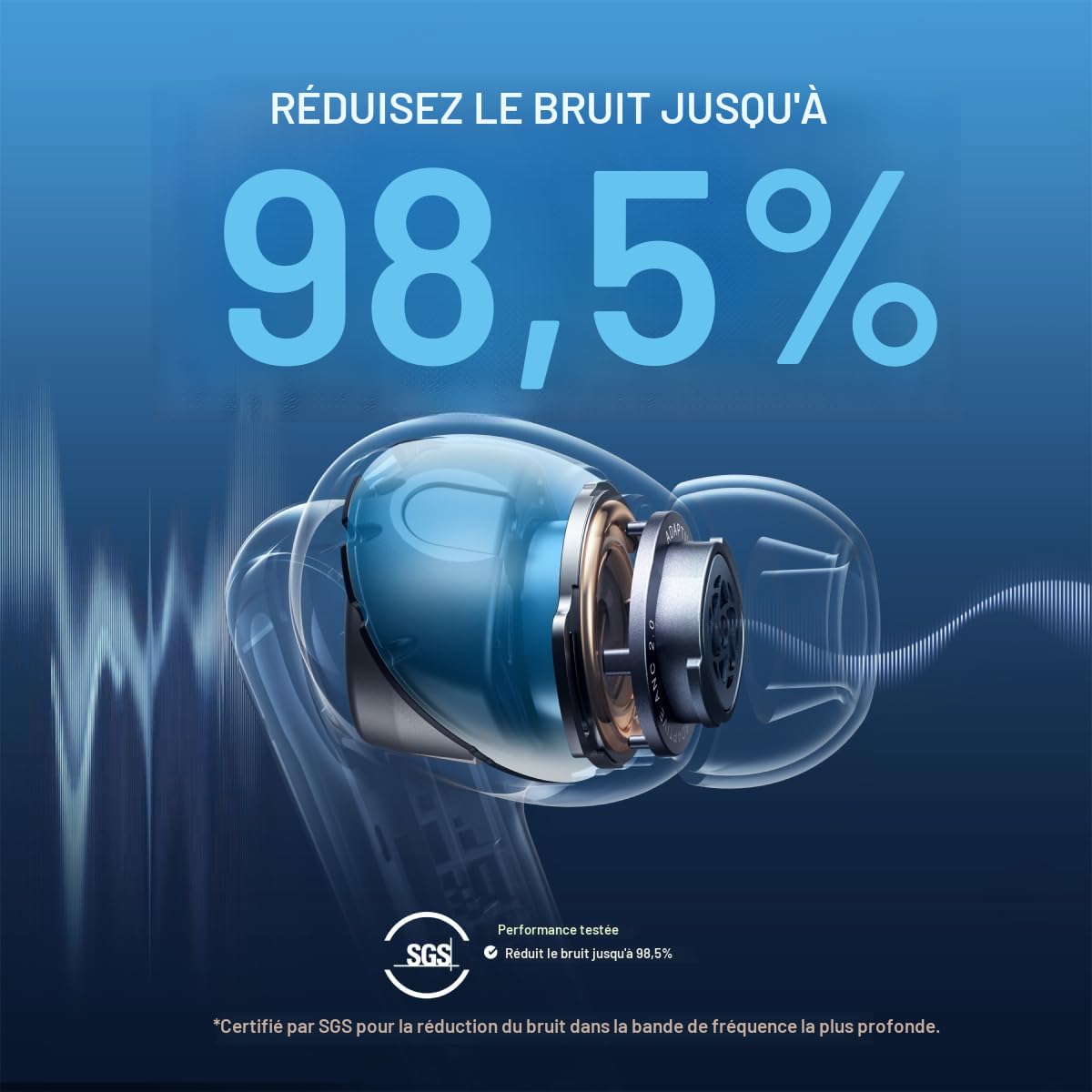 Soundcore by Anker Liberty 4 NC Ecouteurs Bluetooth sans Fil à Réduction de Bruit 98,5%, Bluetooth 5.3, Reducteur de Bruit Adaptative, Hi-Res Sound, 50H de Lecture (Reconditionné)
