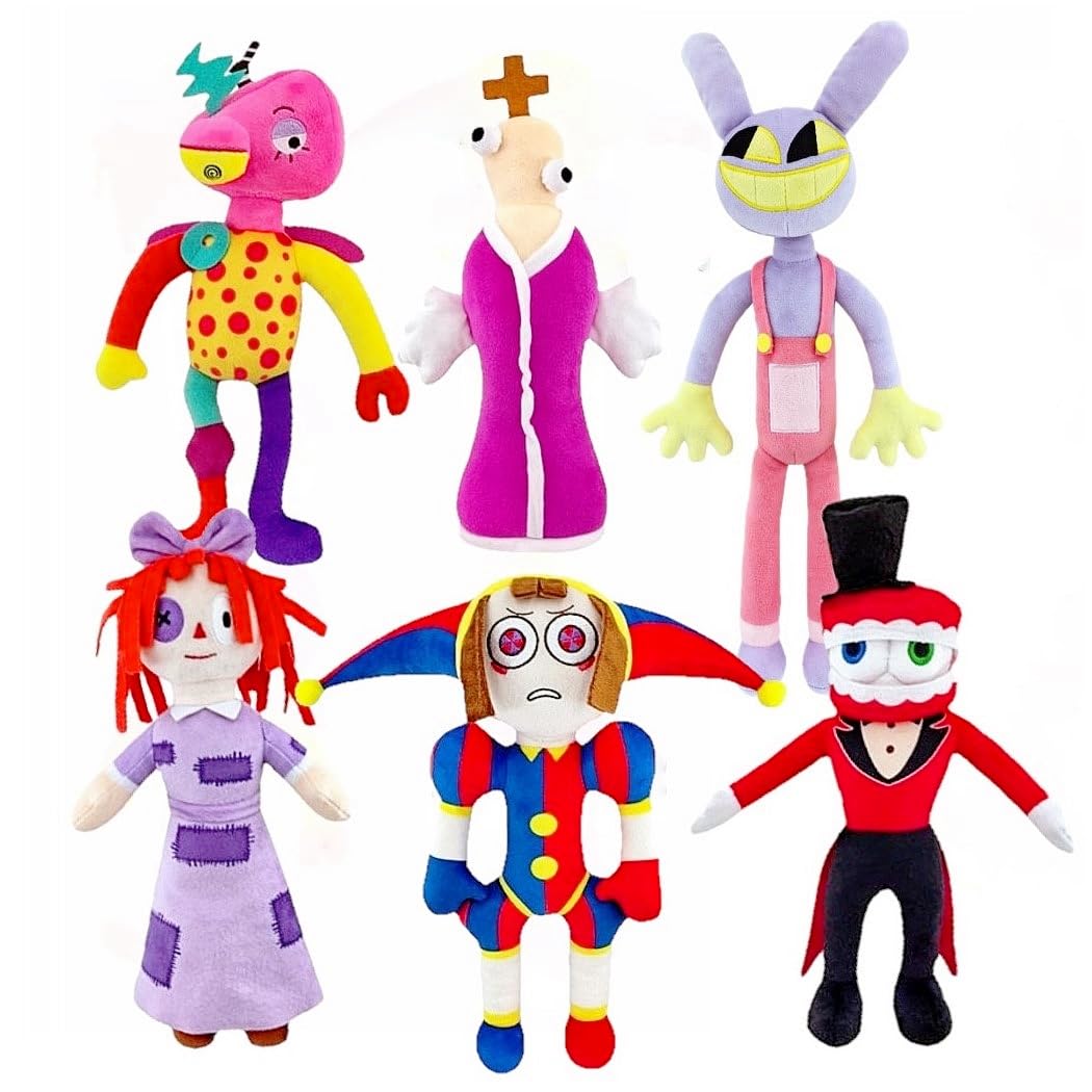 6PCS The Amazing Digital Circus Plush Pomni Plush Jax Plush Ragatha Kinger Zooble Bubbles Caine Plush Toys Cute Stuffed Animal Plushie Figure for Christmas Birthday Party Gifts