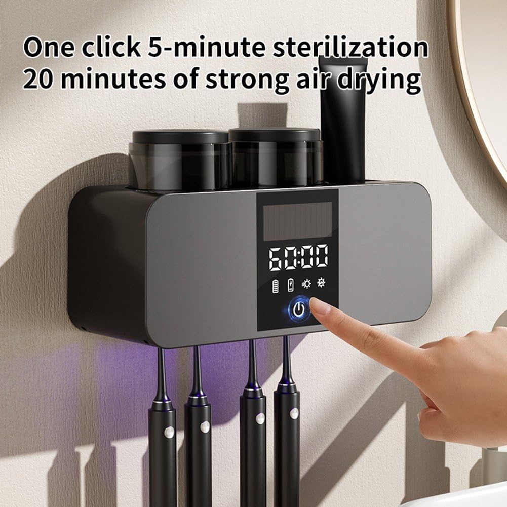 Sanfly Sterilizzatore per Spazzolini Parete con Porta Dentifricio Porta Spazzolini con Funzione Sterilizzante Organizzatore per Spazzolini Denti