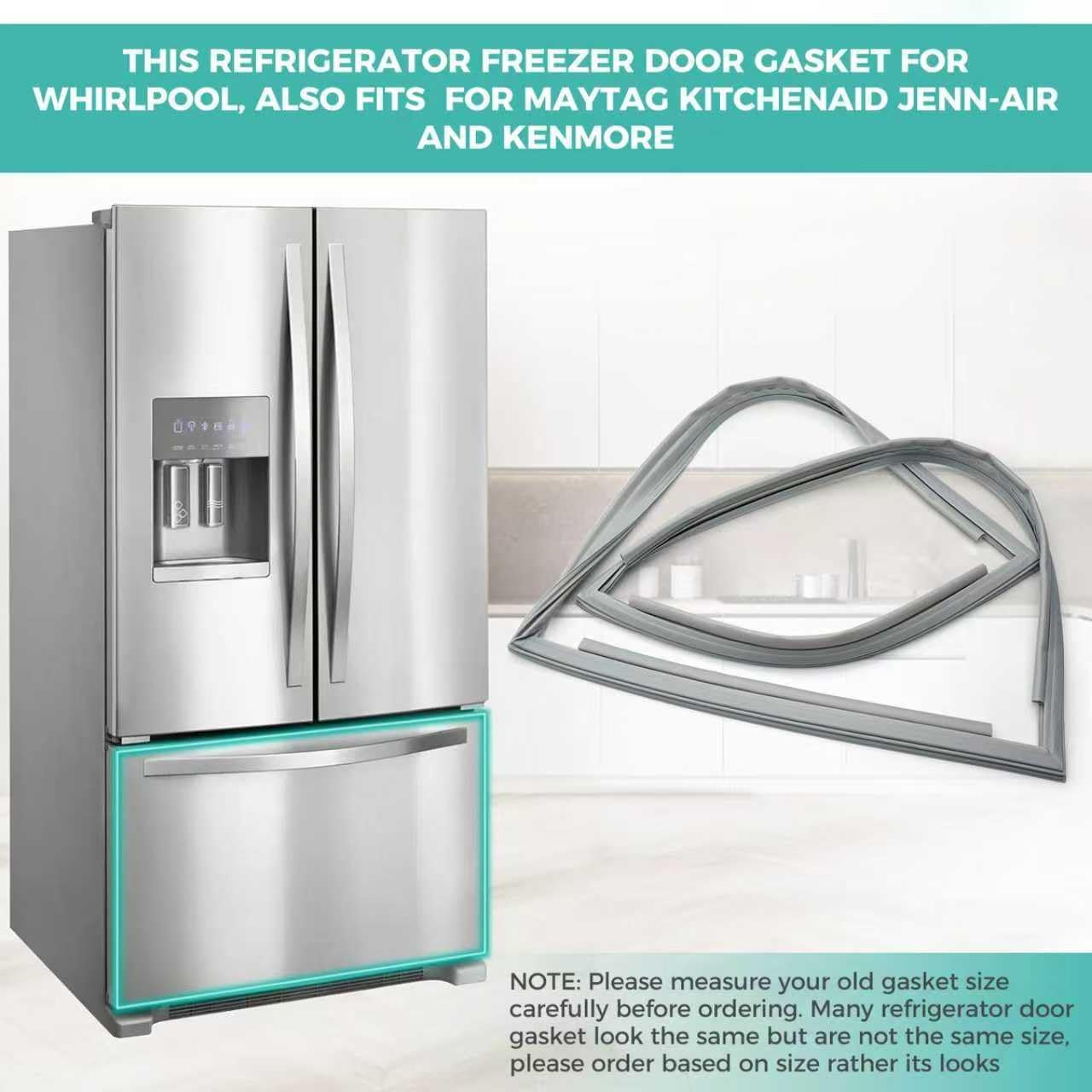 W10407216 Freezer Door Gasket Seal Panel for Whirlpool Maytag KitchenAid Jenn-Air and Kenmore Refrigerators Replace W10248749 W10685869 21.06 x 34.25 x 1.57in (Gry)