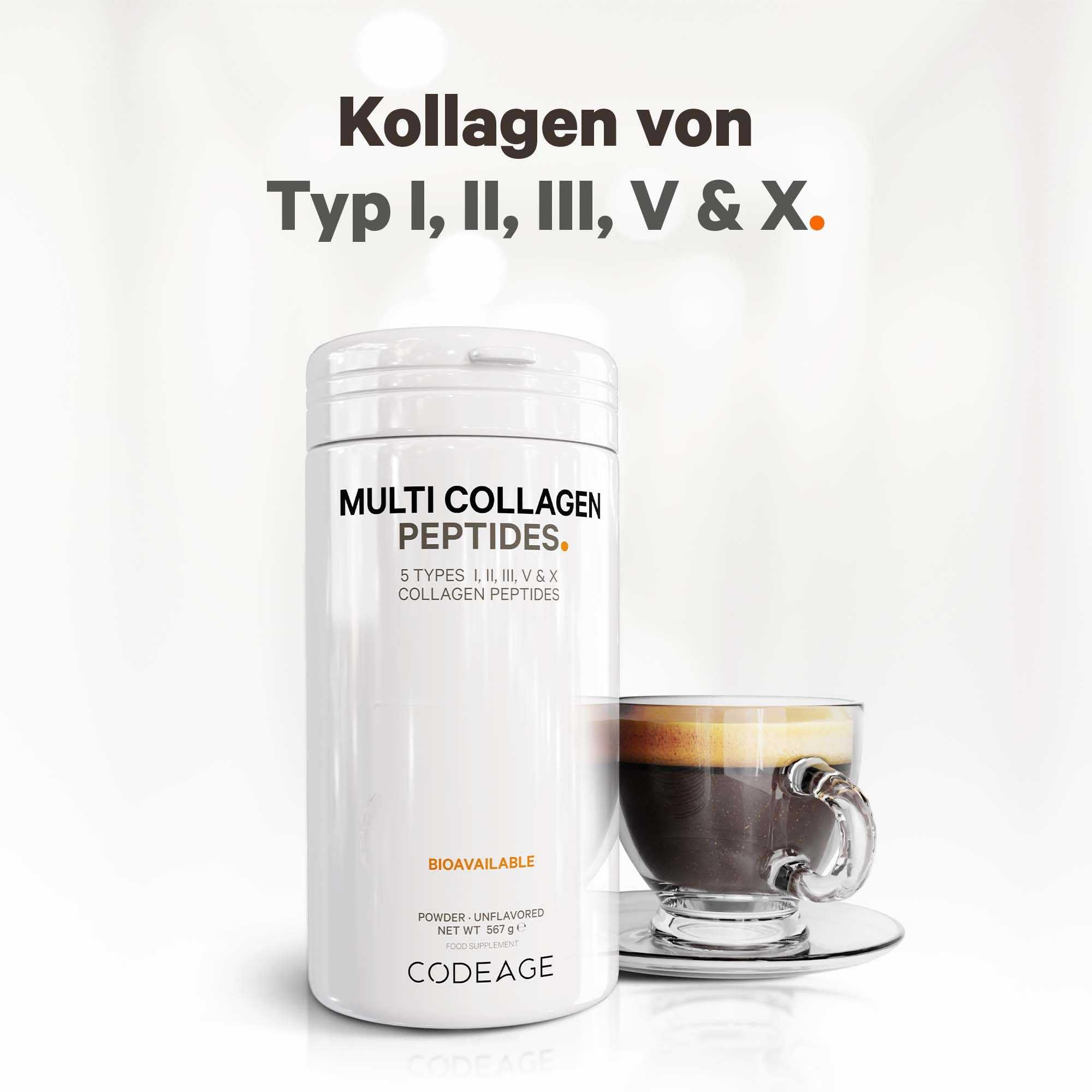 Codeage Multi Collagen Proteinpulver Peptide, 2-Monatsvorrat, hydrolysiert, Typ I, II, III, V, X, von Weidehaltung, Alles-in-einem Super Knochenbrühe-Kollagen-Ergänzungsmittel, 567 Gramm