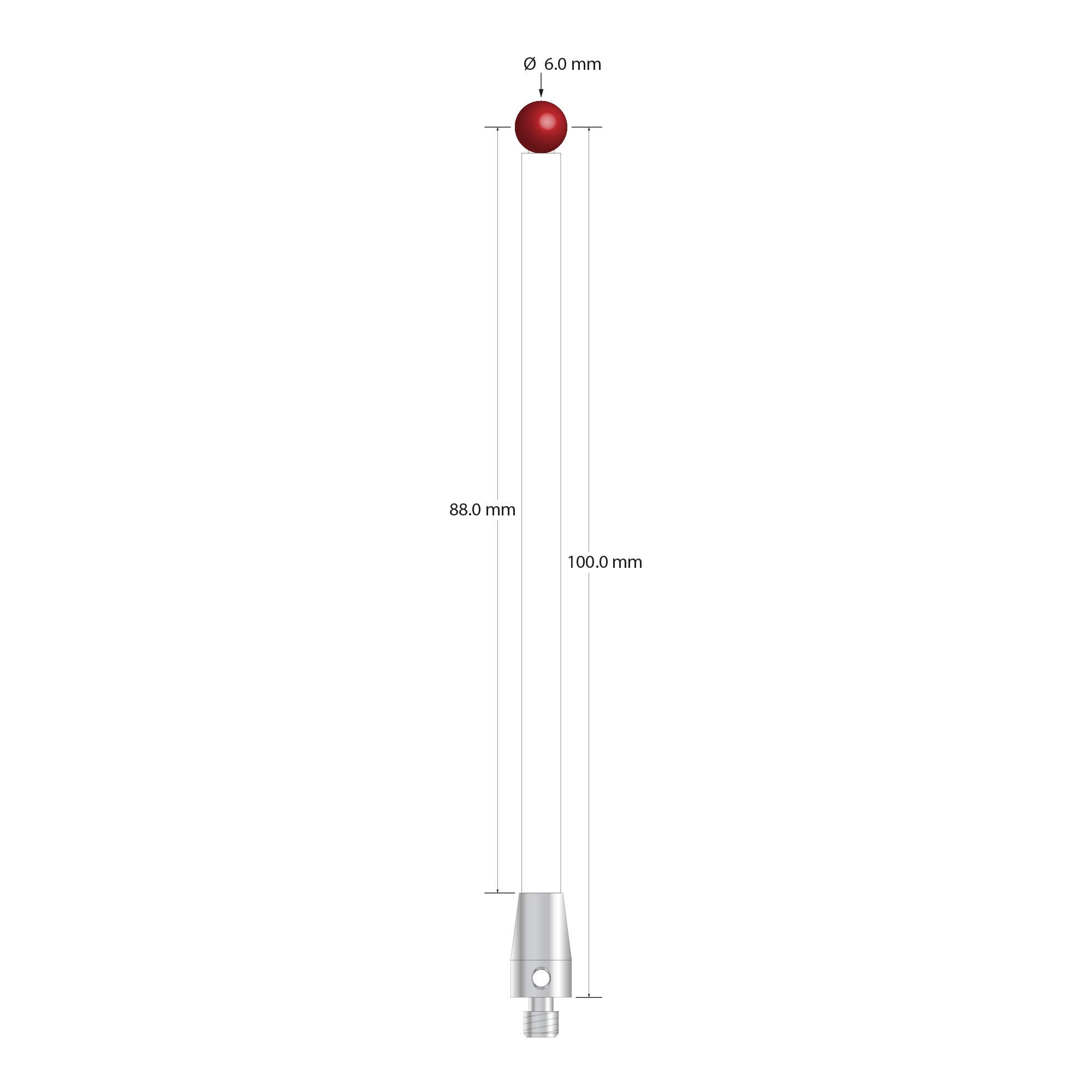 TM4-60103-C - M4 Stylus with 6.0 mm Ruby Ball and Ceramic stem