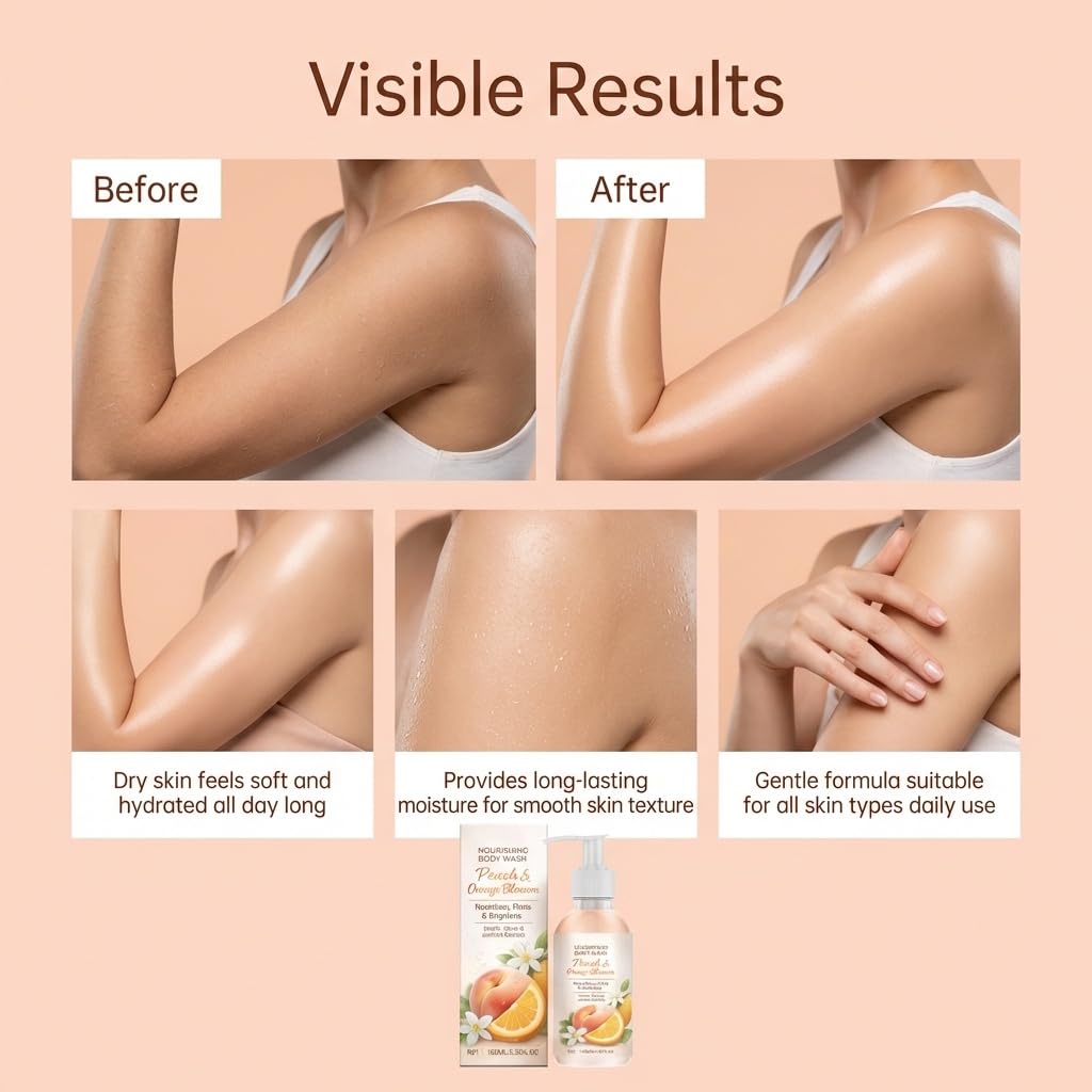 Detergente per il corpo nutriente alla pesca, gel doccia idratante, corpo idratante pulito per pelle ruvida secca, profumo di lunga durata per una pelle morbida, morbida e idratante (6 pezzi)