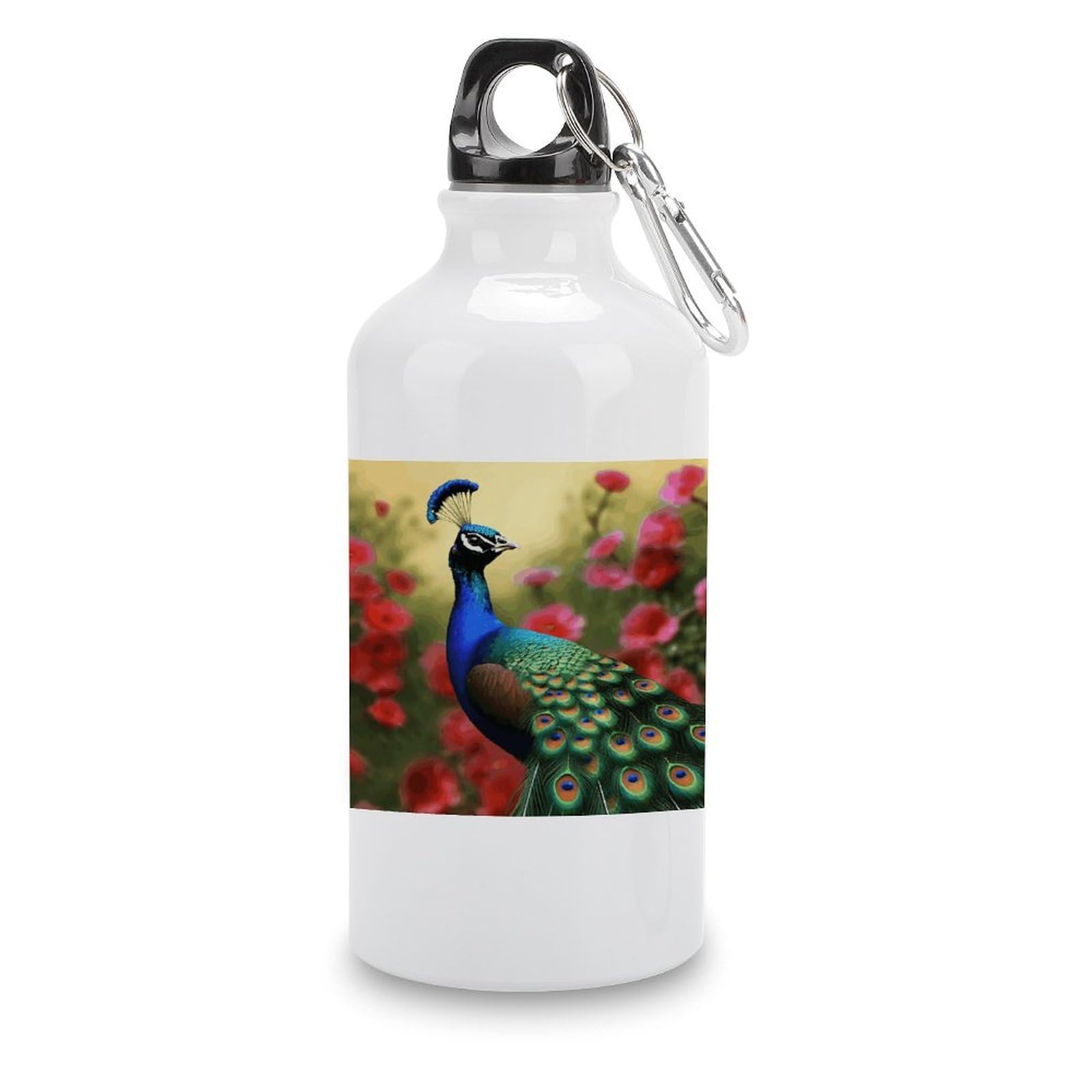 VstaDank Peacock Flowers Water Bottles Aluminum Sports Water Bottle with Lid&Hook Buckle Fashion Vacuum Insulated Water Bottles Hydration Flask Leak Proof Tumbler Keep Cold&Hot