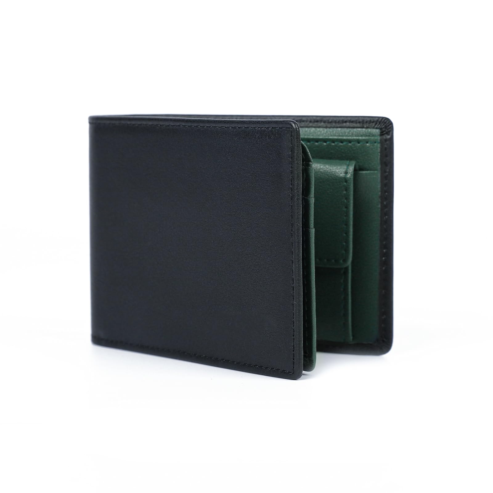 OFAMOUS Men's Leather Wallet with Coin Pocket Flip Up ID Window RFID Blocking Slim Bifold Credit Card Front Pocket Wallet (Green)