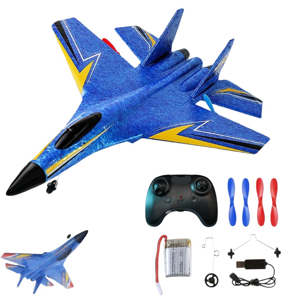 Gravity Glider Airplane, Trick 4 Rotor Rc Glider Aircraft Drone LED 2.4g Rc Airplanes for Adults, Remote Control Airplane Model (Blue)