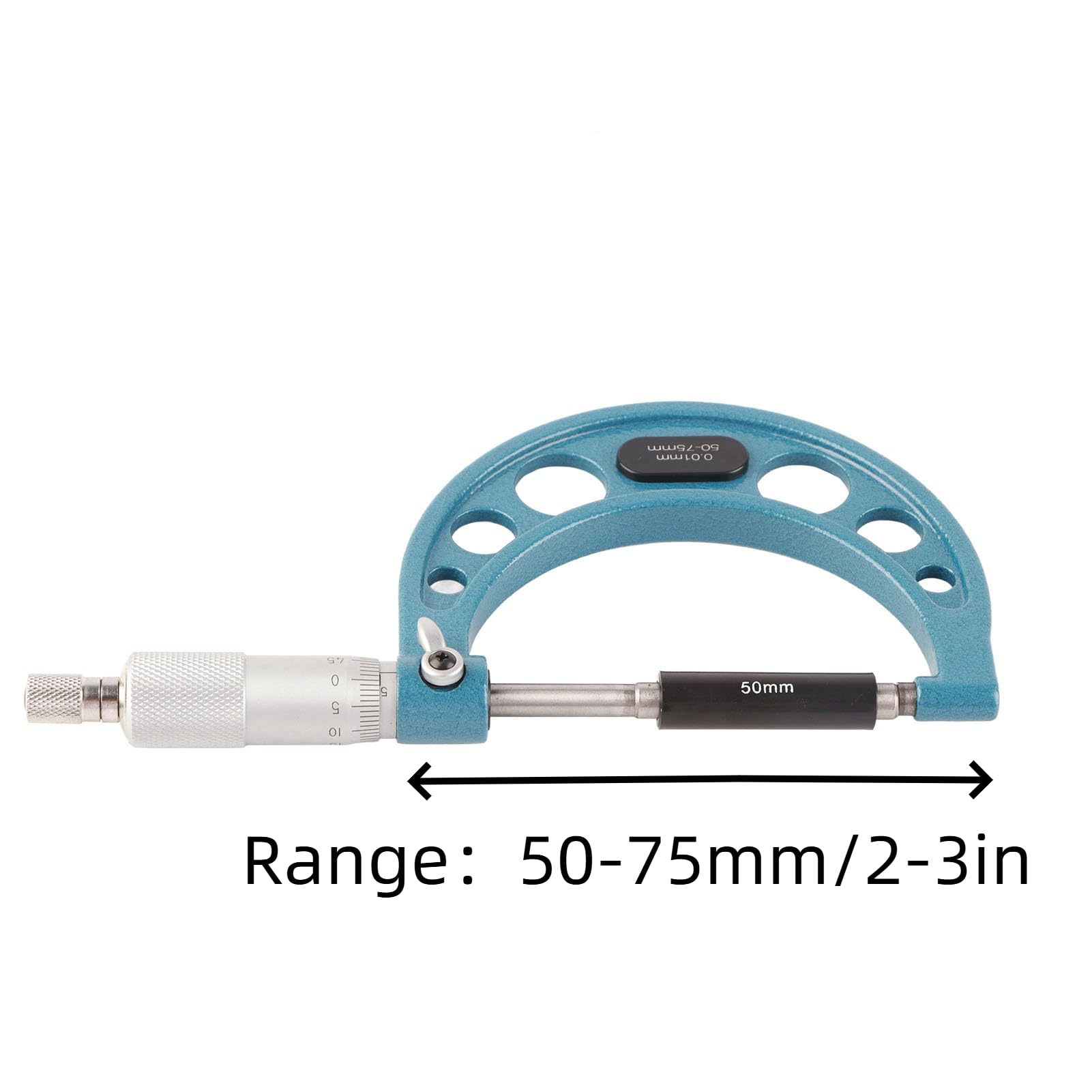 Micrómetro, Micrómetro Exterior de 0,01 Mm con Llave Micrómetro de Espesor de Acero Inoxidable, Micrómetros Exteriores (50-75 mm)