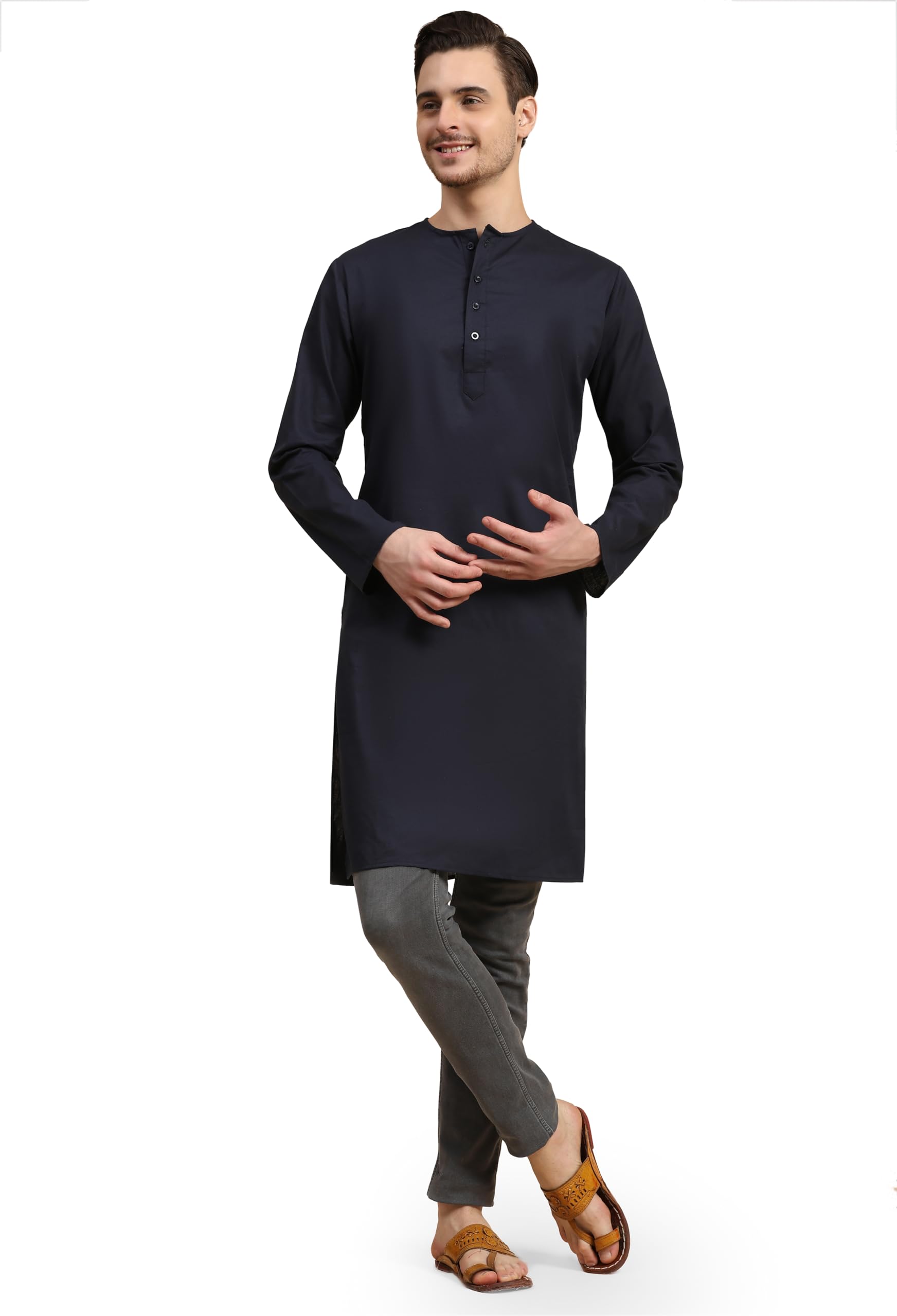 SKAVIJ Kurta for Men Cotton Long Indian Shirt (Medium, Blue)