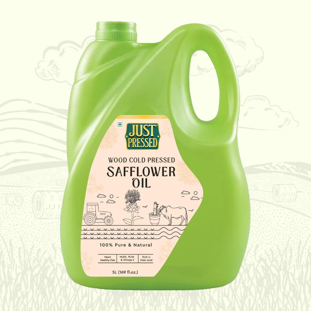 Just pressed Safflower Oil Wood Cold Pressed Organic & Edible (Kacchi Ghani) Pure and Healthy, Natural, For Cooking,Skin & Hair Health, Oil Pulling Chemical-Free 5 Litre (Pack Of 1) (B0CLJ8MK38) Amazon Price History, Amazon Price Tracker