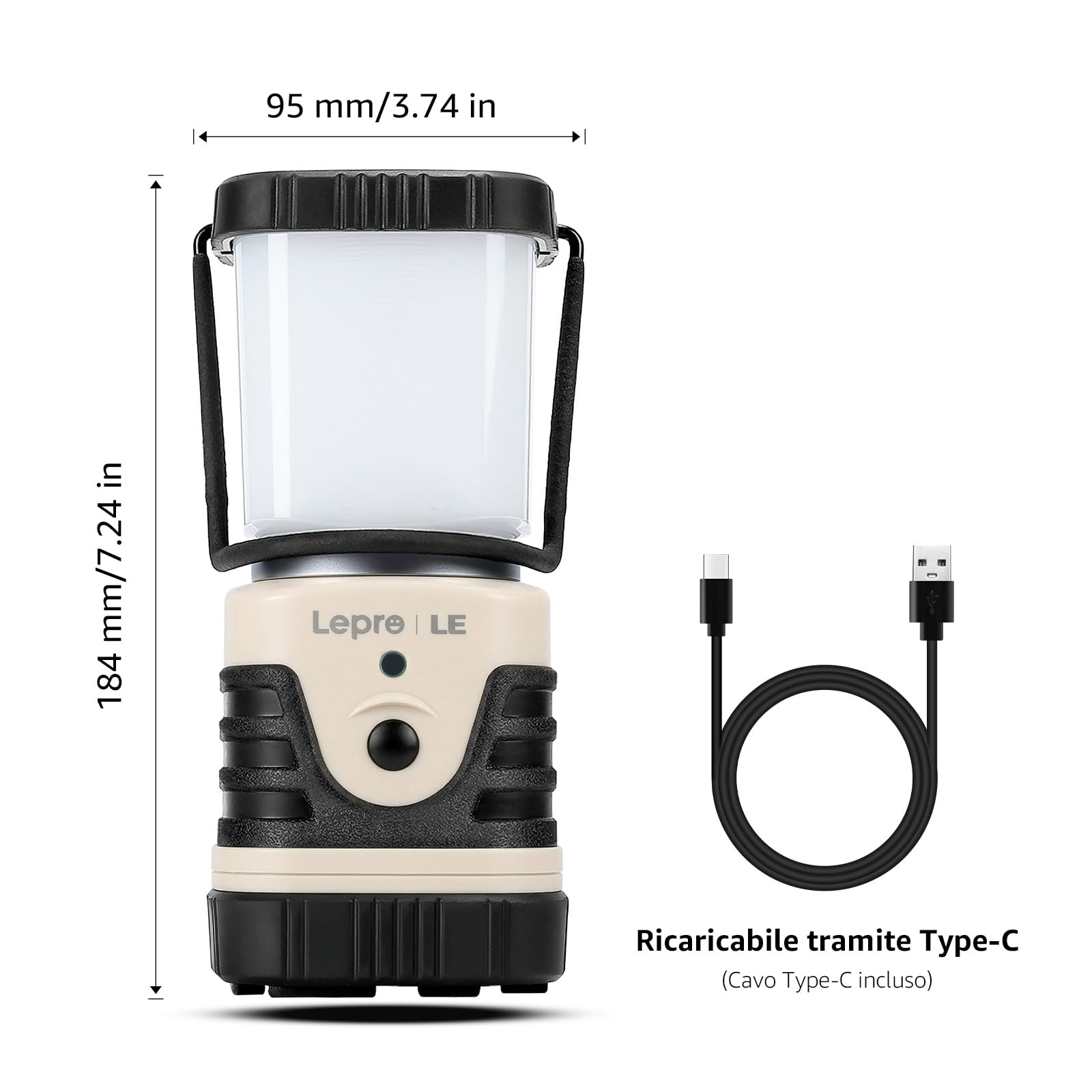 Lepro Lampada da Campeggio LED USB Ricaricabile 2 Pezzi IPX4 | Due lampade ricaricabili USB con 4 modalità dimmerabili, ideali per tende, trekking e emergenze
