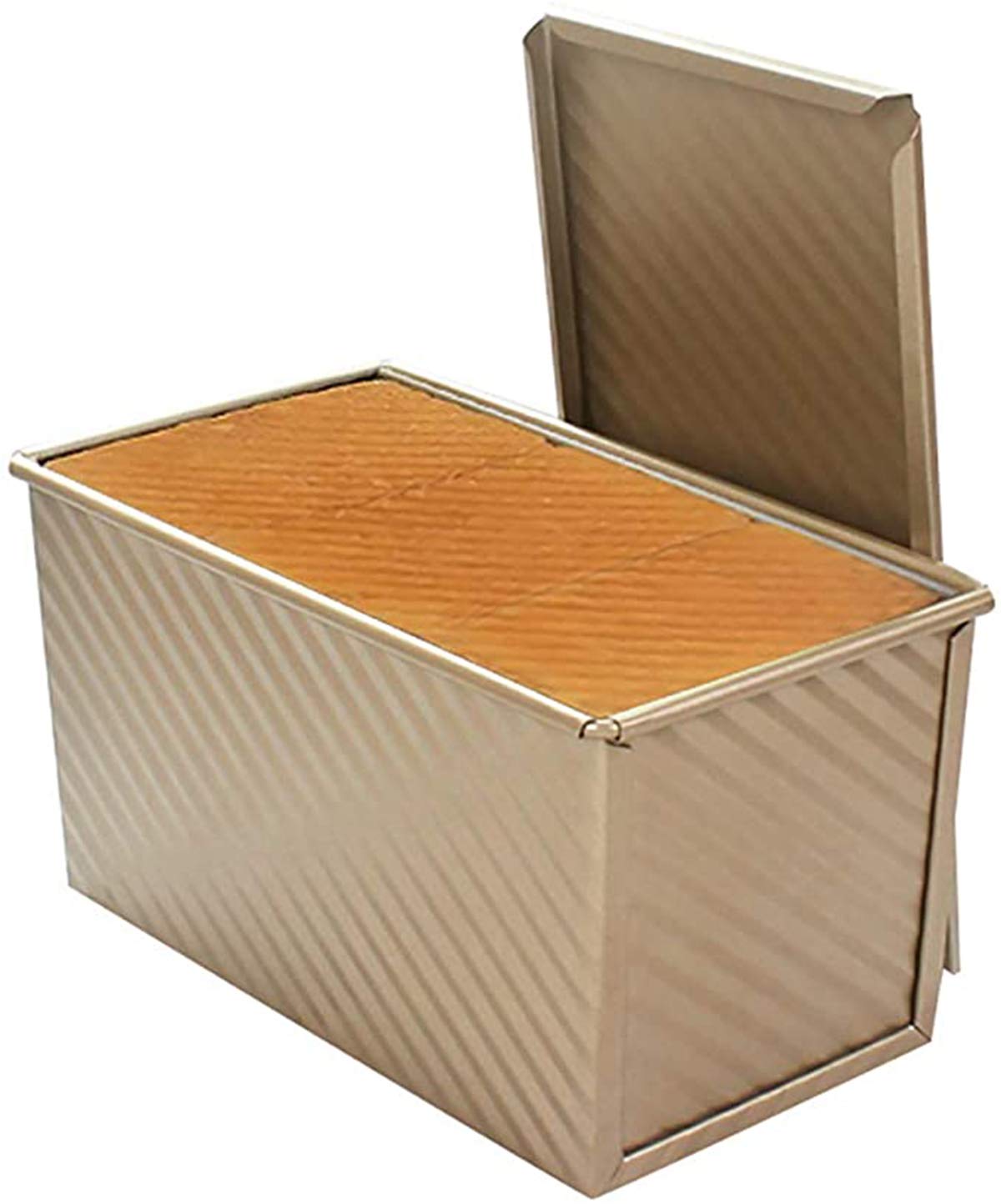 Bread Tins for Baking Loaf Pan With Cover (Golden, Wavy Style)