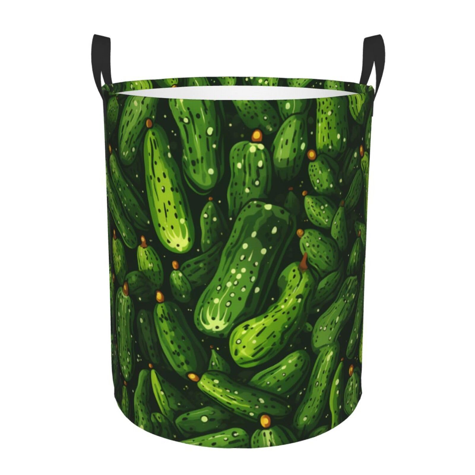 Dill Pickles Laundry Basket Waterproof Collapsible Round Laundry Hamper Toys Clothes Organizer Gift Basket For Room Medium