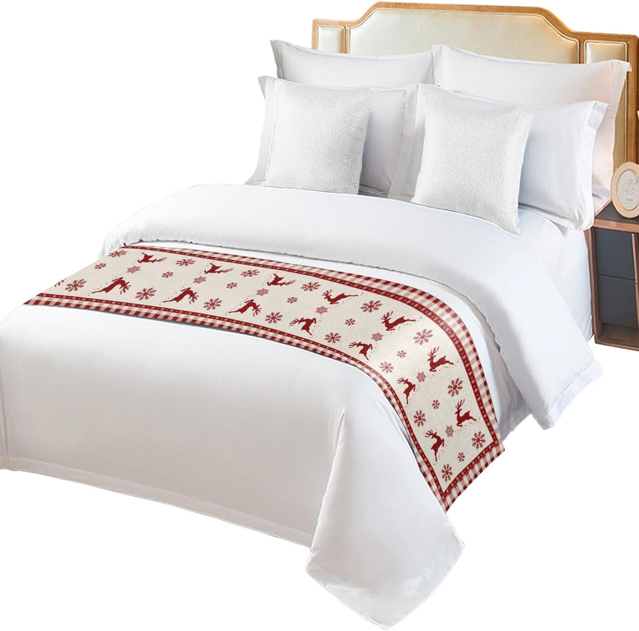Bed Runner Scarf, Christmas Snowman and Snowflake Red and Black Buffalo Plaid King Bed Bedding Scarves Cover Decorative Bed Scarf for Home Hotel Guesthouse Bedroom Wedding Room Guestrooms 83"x20"