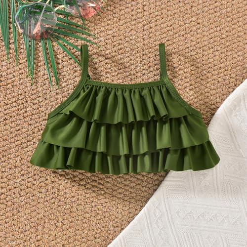 Image of HINTINA Toddler Girl Swimsuit Tiered Ruffle Bathing Suit 2 Piece Bikini Set with Cover Up Skirt