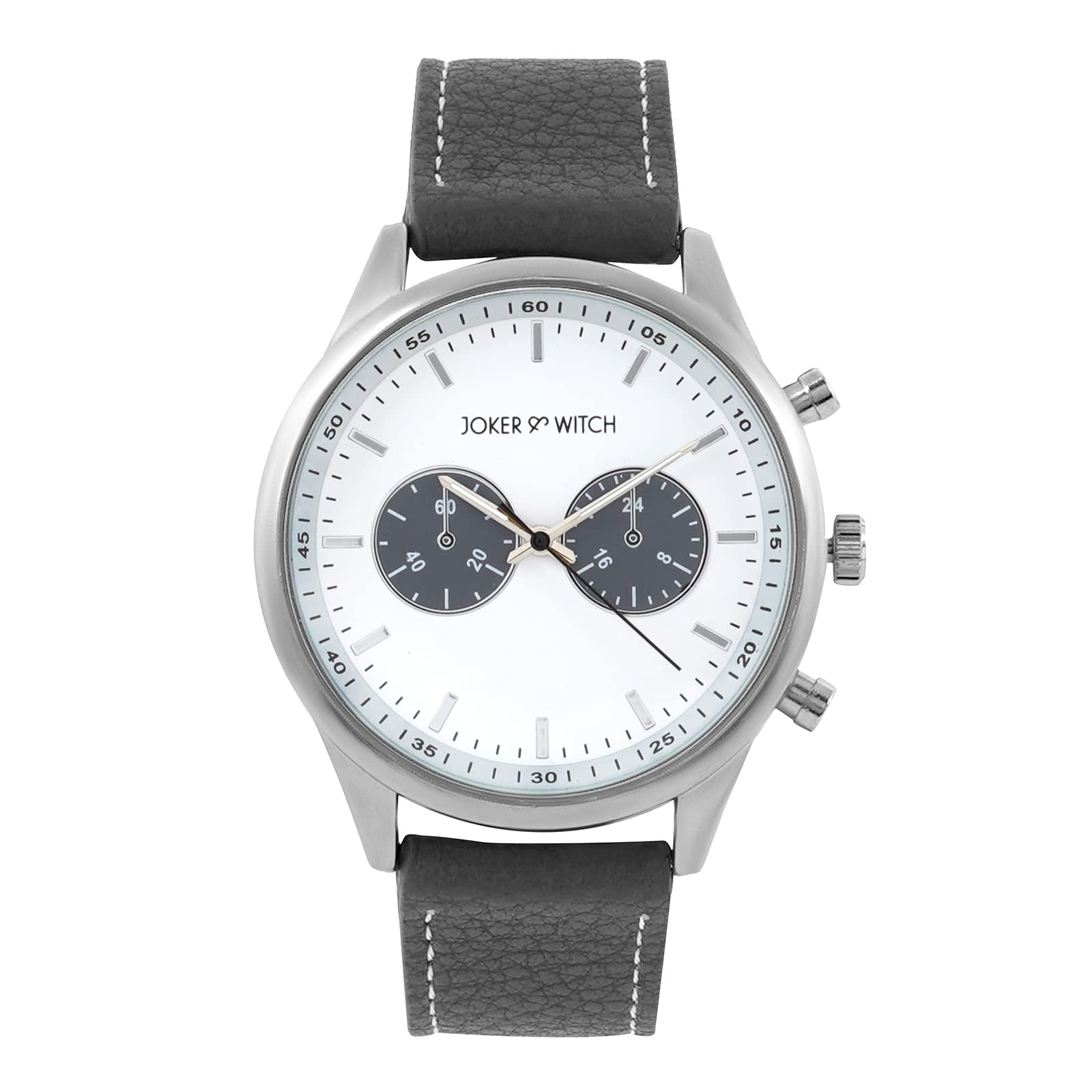 Joker & WitchSpectra 42mm White Dial 20mm Grey Faux Leather Strap Watch for Men