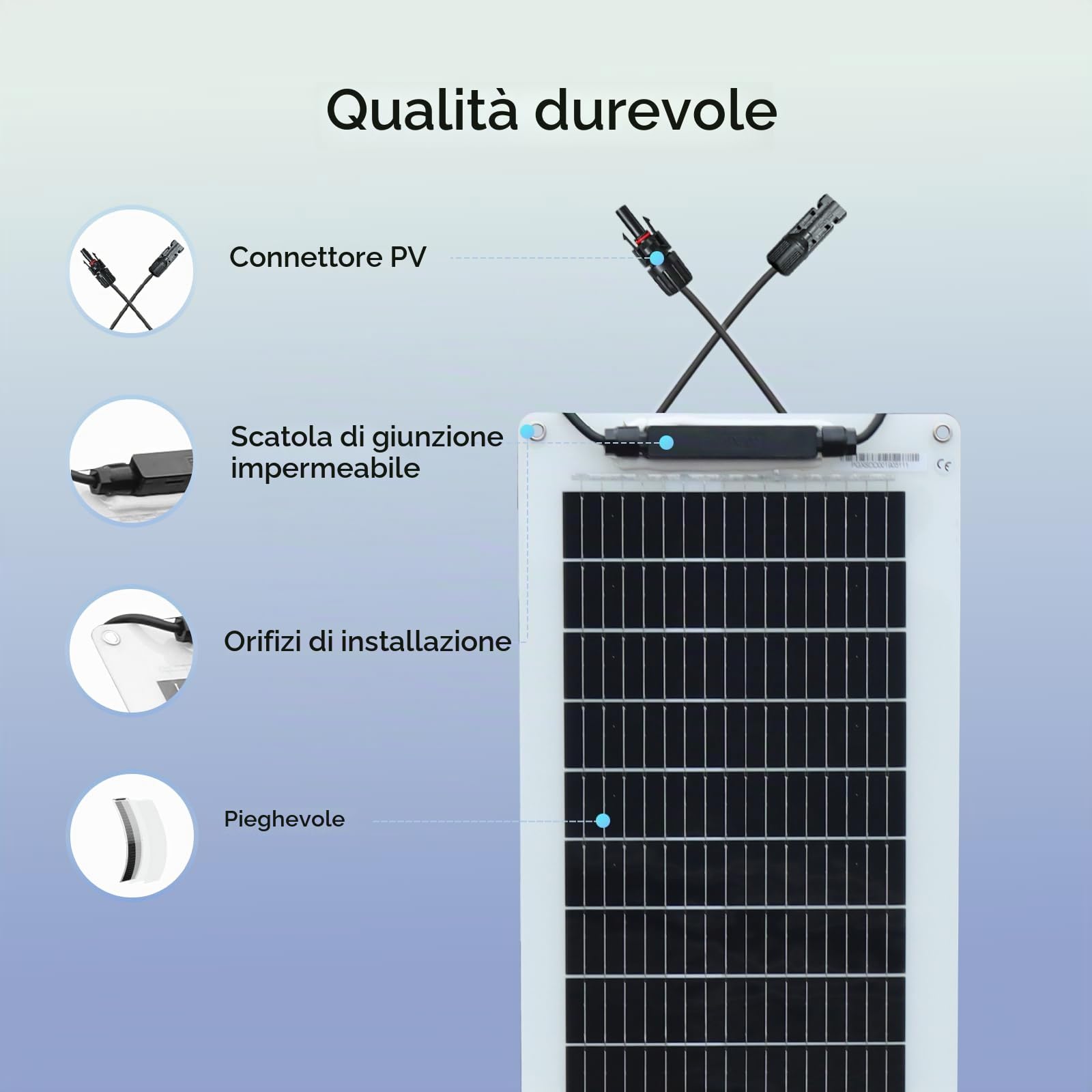 Pannello solare monocristallino flessibile da 50 W, pannello solare monocristallino, 18 V, modulo solare per batterie da 12 V, modulo fotovoltaico per tetto piatto, tetto in mattoni, balcone