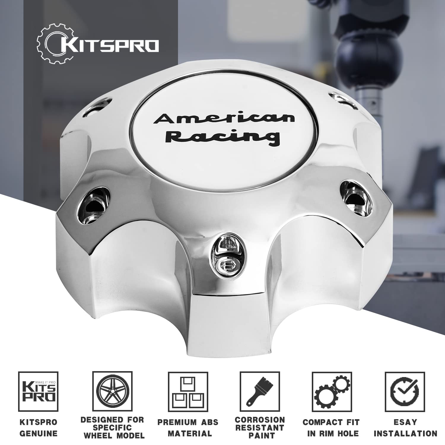 KitsPro Wheel Center Caps for American Racing CARB1456CH Cap AR893 6 Lug Hub Caps , Pack of 4