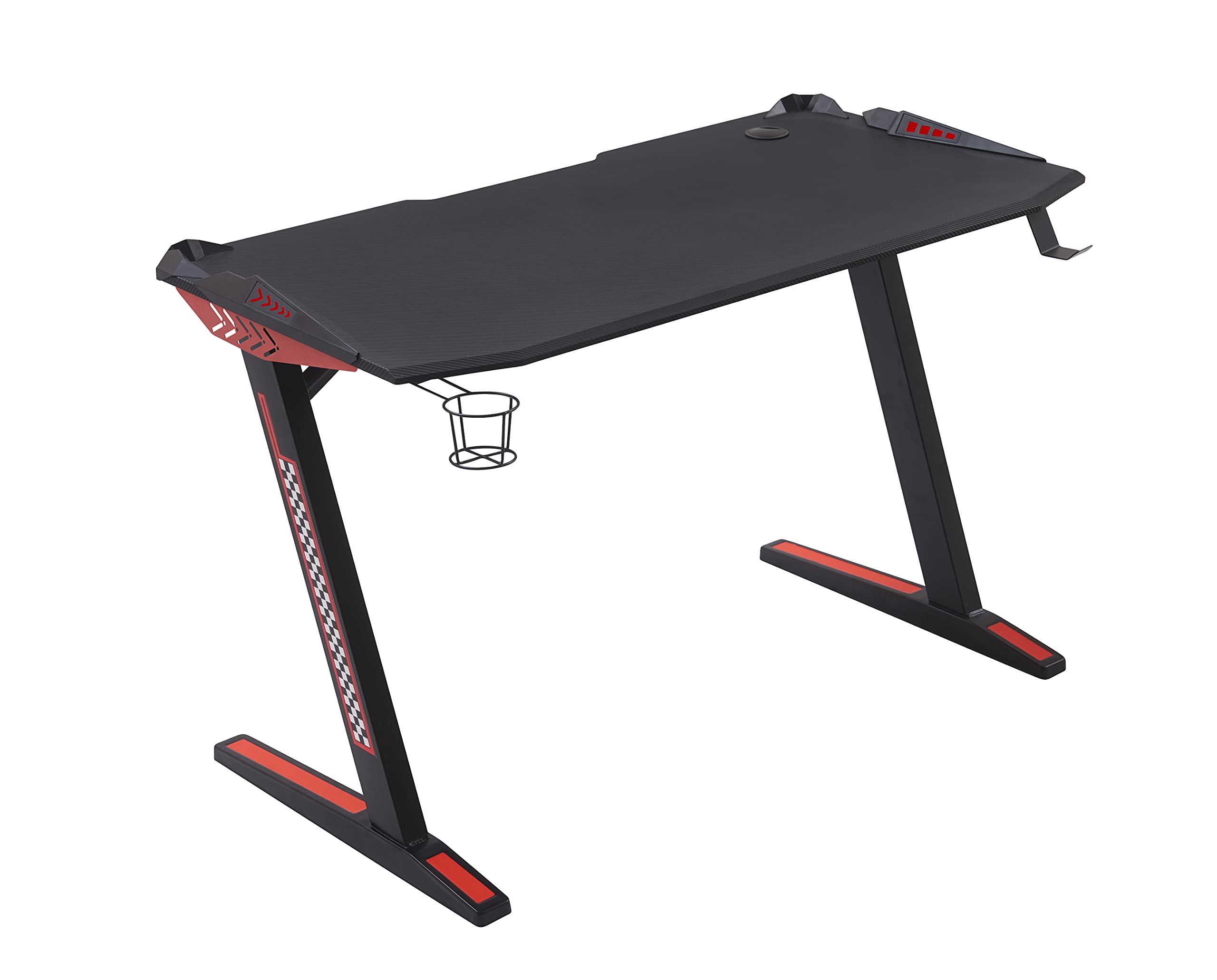 YULUKIA100020 PC-Computer-Gaming-Schreibtisch, mit Getränkehalter, Kopfhörerhaken und RGB LED, 120*60*75cm