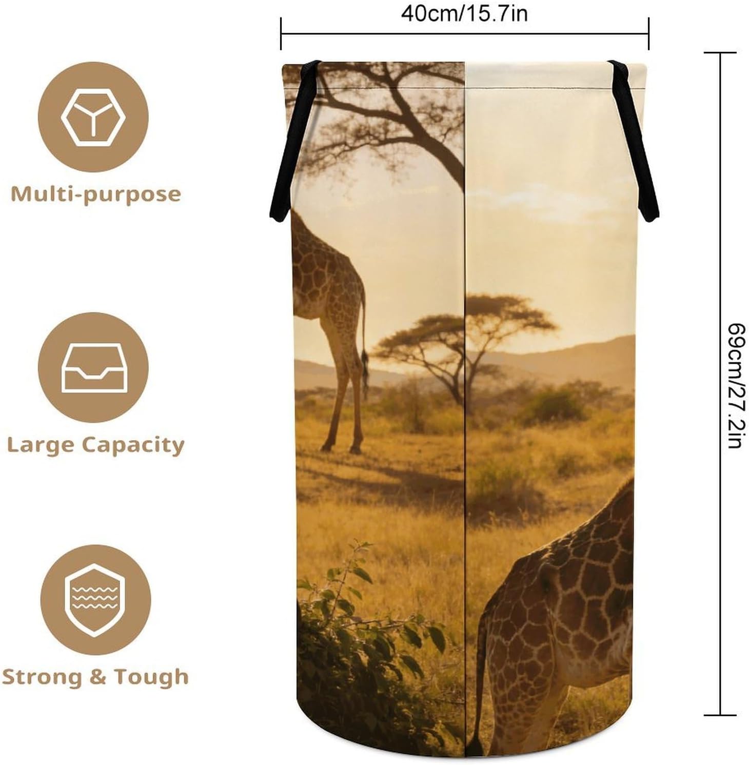 African Giraffes Laundry Hamper 86L Waterproof Collapsible Clothes Basket with Double Handles Freestanding Foldable Laundry Basket Large Clothes Hamper for Bathroom