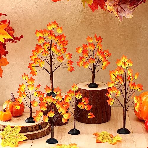 Uiifan 8 Pcs Thanksgiving Village Trees Faux Artificial Maple Tree Tabletop Artificial Trees Plastic Fall Decorations for Home Indoor Thanksgiving Accessories Fall Party Decoration