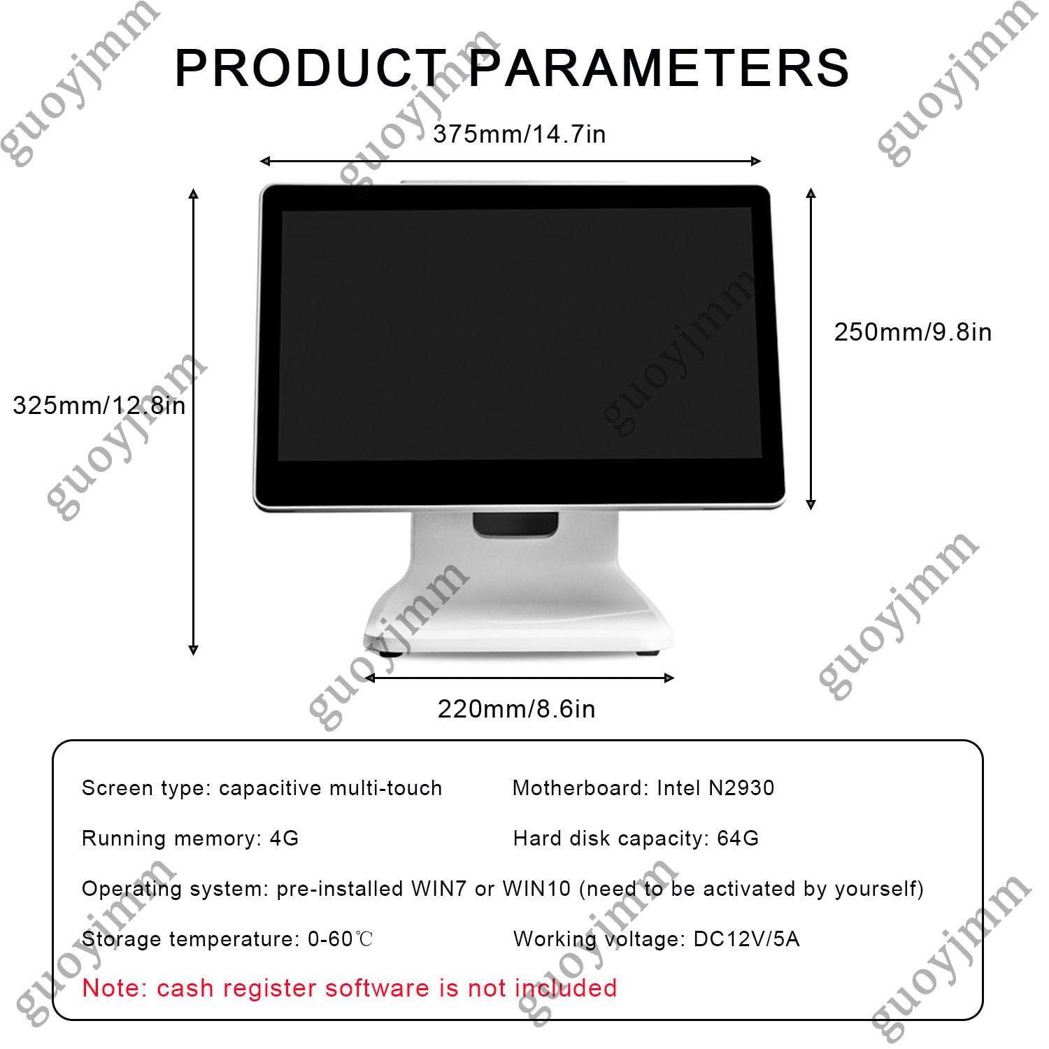 15,6-calowy ekran dotykowy PC POS Smart Cash Register, N2930, 4 GB RAM, 64 GB SSD, regulowany kąt, do sprzedaży detalicznej, restauracji, małych firm