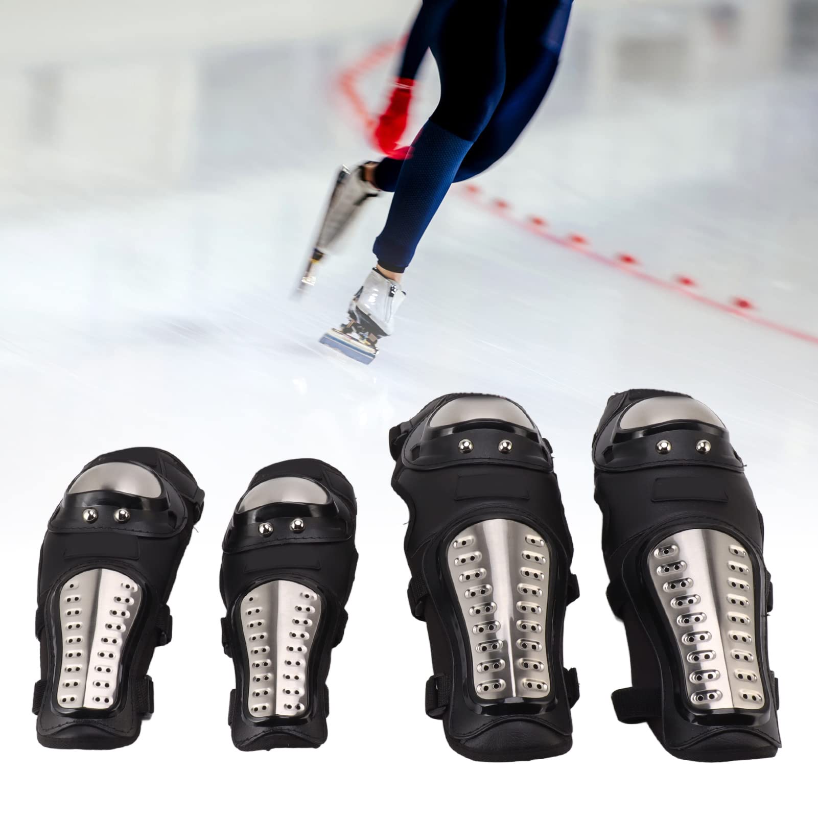 NDNCZDHC 4PCS Knee Elbow Pads with Bag Stainless Steel Motorcycle Protective Gear Black Motorcycle Knee Pads for Sports