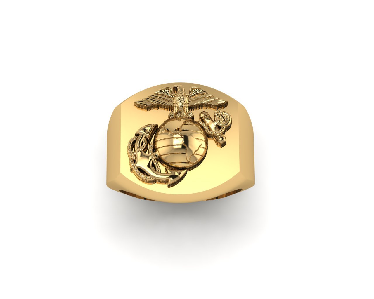 Marine Corps RingsSolid 10K Yellow Gold USMC Large Signet Ring with Eagle Globe and Anchor MR1