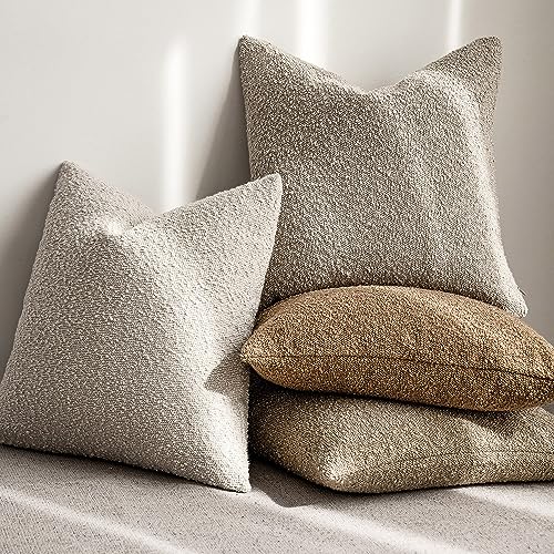 Image of Foindtower Set of 2, Decorative Textured Boucle Throw Pillow Covers Accent Solid Pillow Cases Neutral Soft Cozy Couch Cushion Case for Chair Sofa Bedroom Living Room Home Decor 16 x 16 Inch,Oatmeal