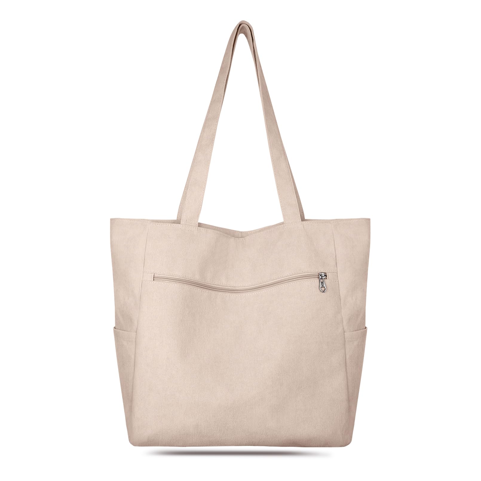 Kememo Corduroy Tote Bag for Women with Zipper Large Shoulder Bag Handbag for Work School Shopping Travel Gym