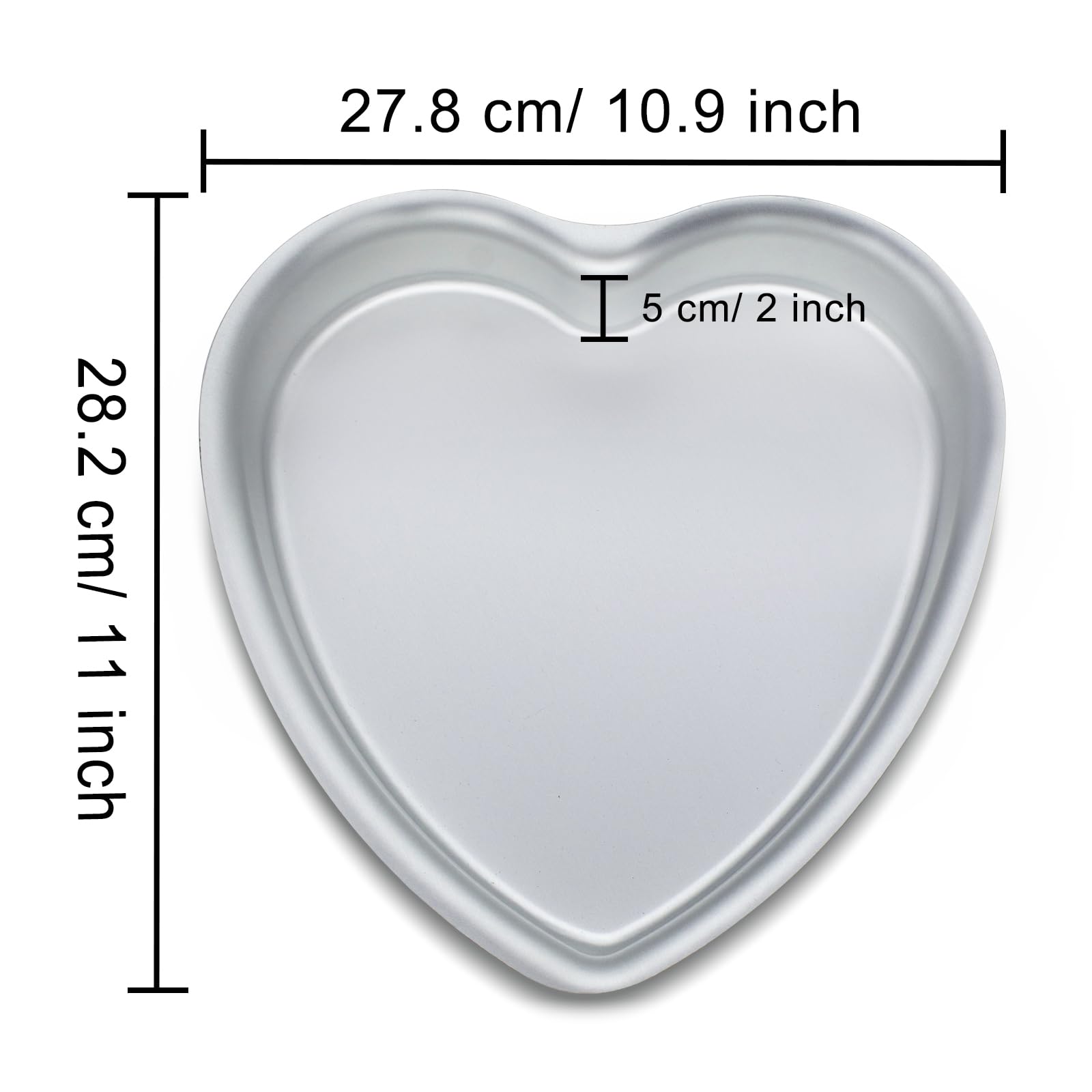 Lot de 2 moules à gâteau en forme de cœur de 25,4 cm, 5,1 cm de profondeur, moule à gâteau en aluminium en forme de cœur, four sûr, convient pour les fêtes, anniversaires, rassemblements,