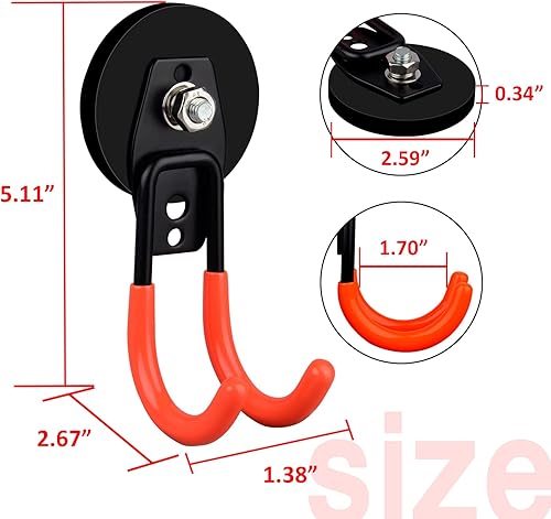 Miniatura 5 de ULIBERMAGNET Paquete de 2 ganchos magnéticos grandes para garaje y 2 ganchos magnéticos dobles resistentes para herramientas colgantes en interiores