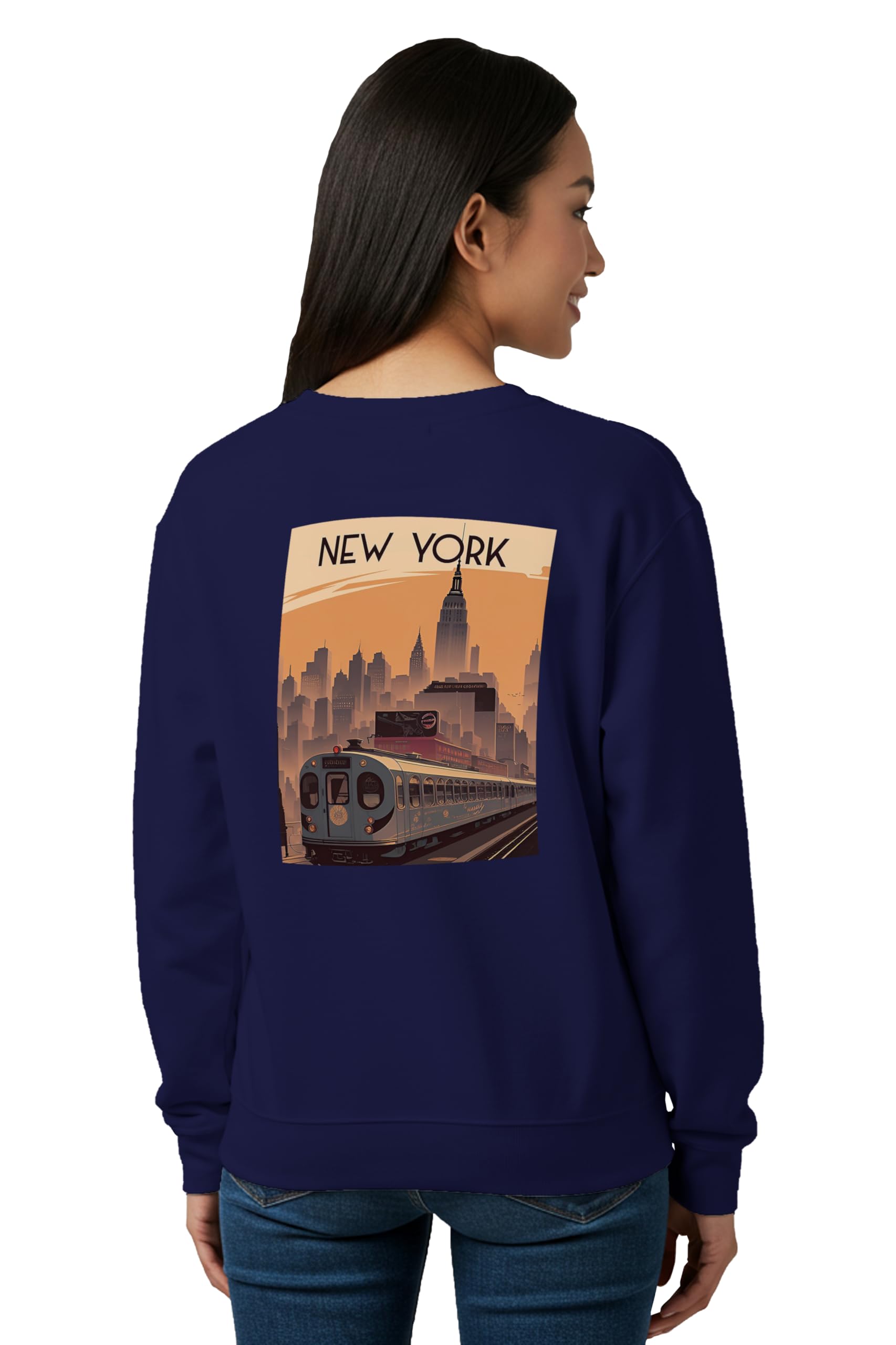 buy that trendz Winter Sweatshirt for Women New York Train Graphic Printed Round Neck Regular Fit Cotton Blend Gen Z Casual Sweatshirt-picture-3