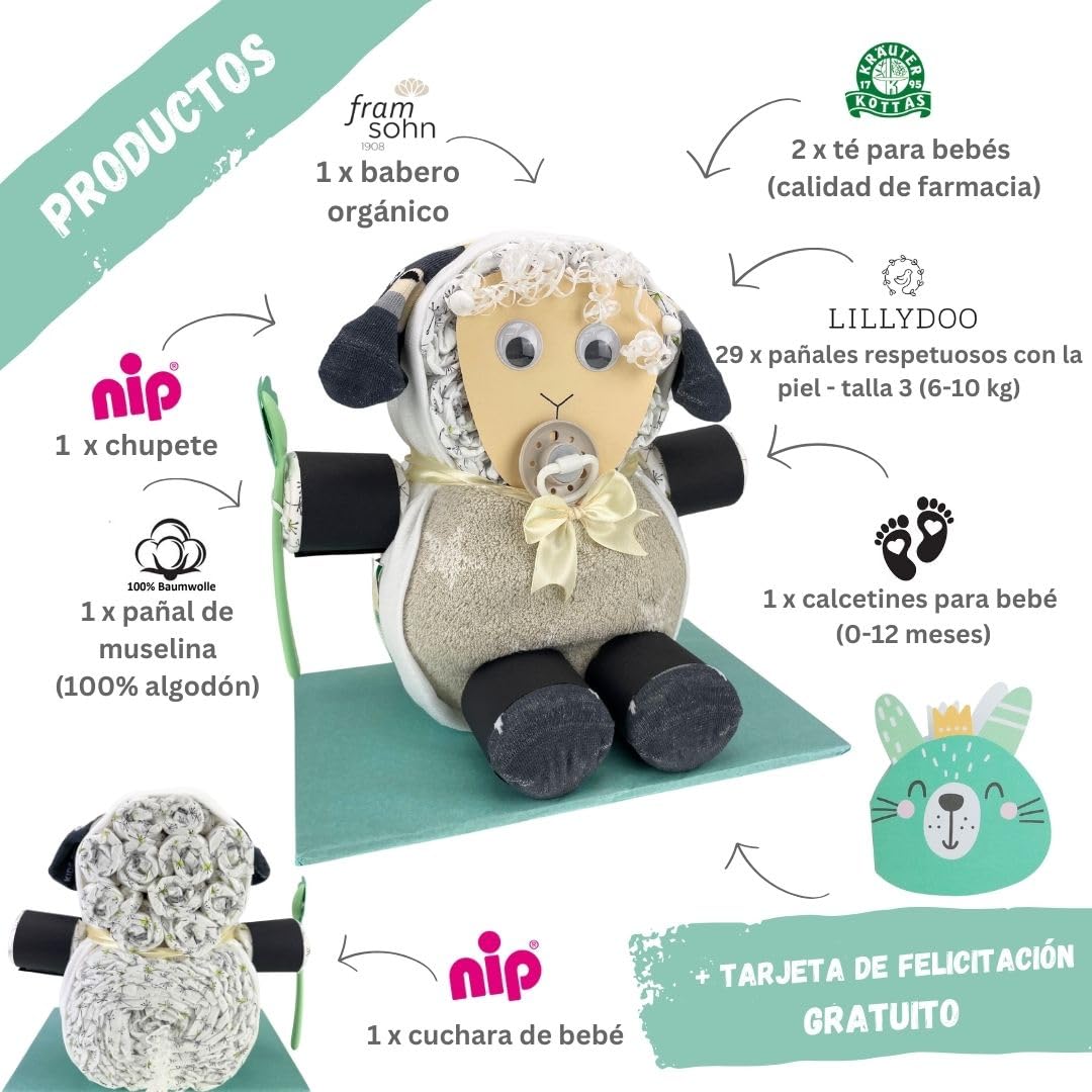 myBambini ® pastel de pañales oveja neutro menta - regalos de nacimiento - regalo para el bebé - regalo de bautizo - idea de regalo - comprar pastel ahora...