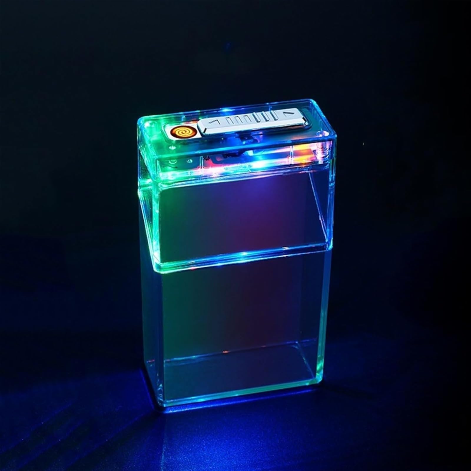 Bxfffceo C Transparent Igarette Ase Lighter, 2 In 1 Built-In Flame Igniter, Olorful Led Atmosphere Light, Large Apacity To Hold 20 Igarettes, Stylish Waterproof, Moisture-Proof, Sweat-Proof Design, Suitable