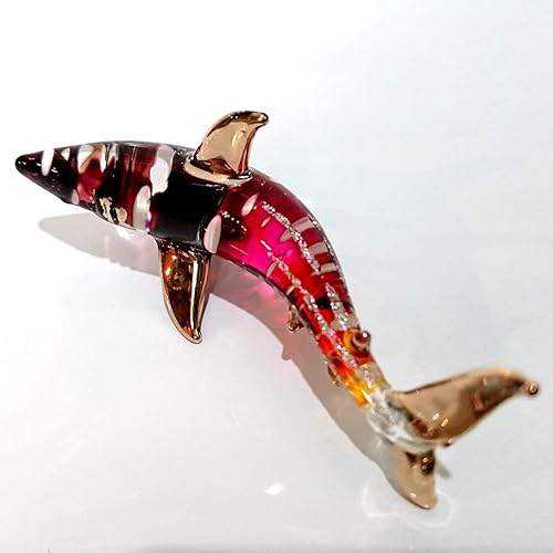 Miniatura 24 de Figuras pequeñas en miniatura de tiburón, animales pintados a mano, arte de vidrio soplado, regalo coleccionable para decorar (multicolor)